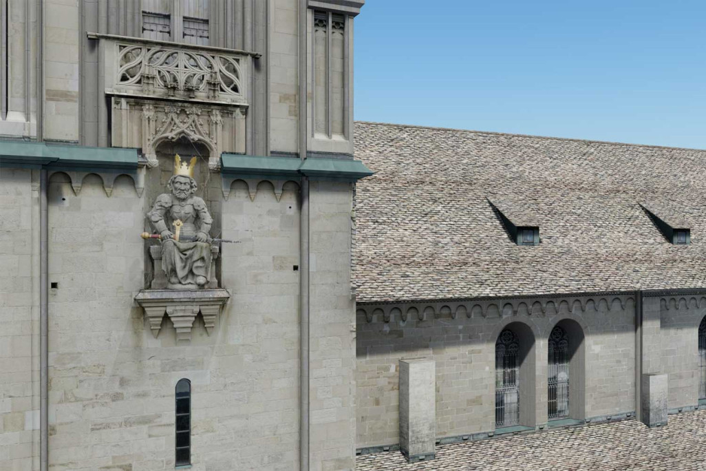 Grossmünster à Zurich, Charlemagne, relevé du bâtiment, HMQ AG