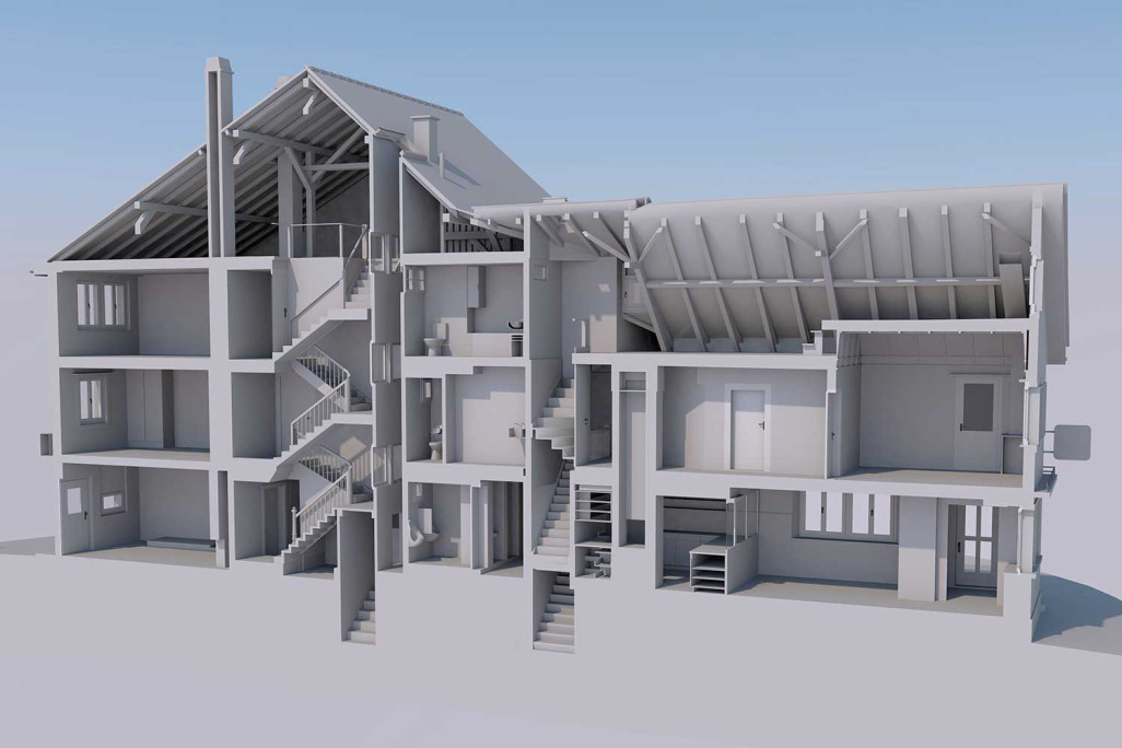 Modèle CAO 3D issu du relevé du bâtiment, HMQ ASIA