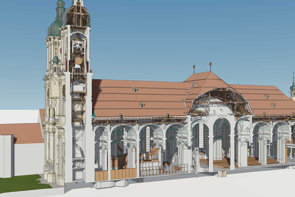 Saint-Gall SG, quartier de la cathédrale, coupe du modèle BIM, HMQ AG