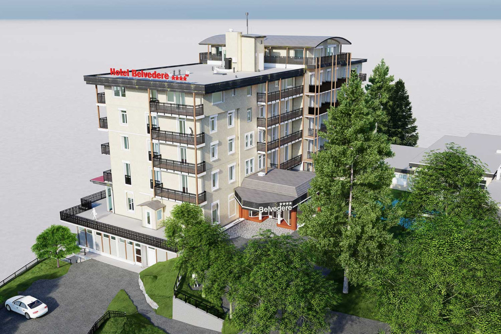 Grindelwald, Hôtel Belvedere, modèle BIM en 3D issu du relevé du bâtiment, HMQ AG