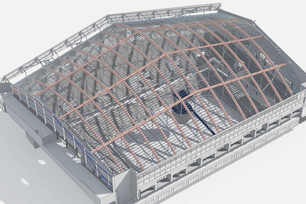 Berne, PostFinance Arena, structure de toiture en 3D, HMQ AG