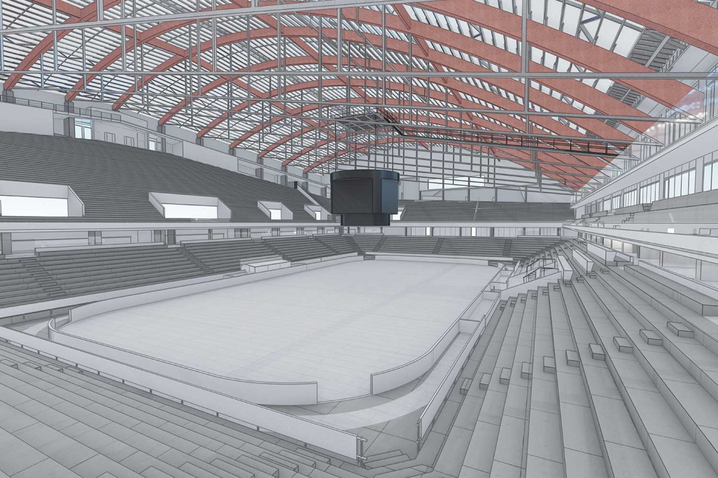 Berne, PostFinance Arena, modèle 3D de la patinoire, HMQ AG