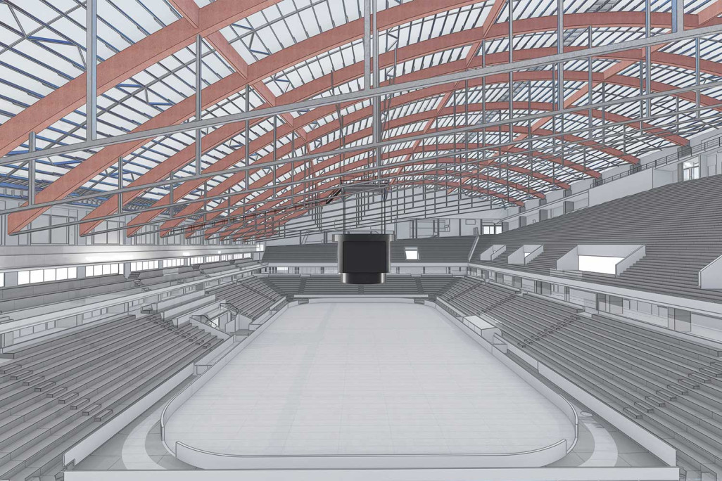 Berne, PostFinance Arena, modèle 3D de la patinoire, HMQ AG