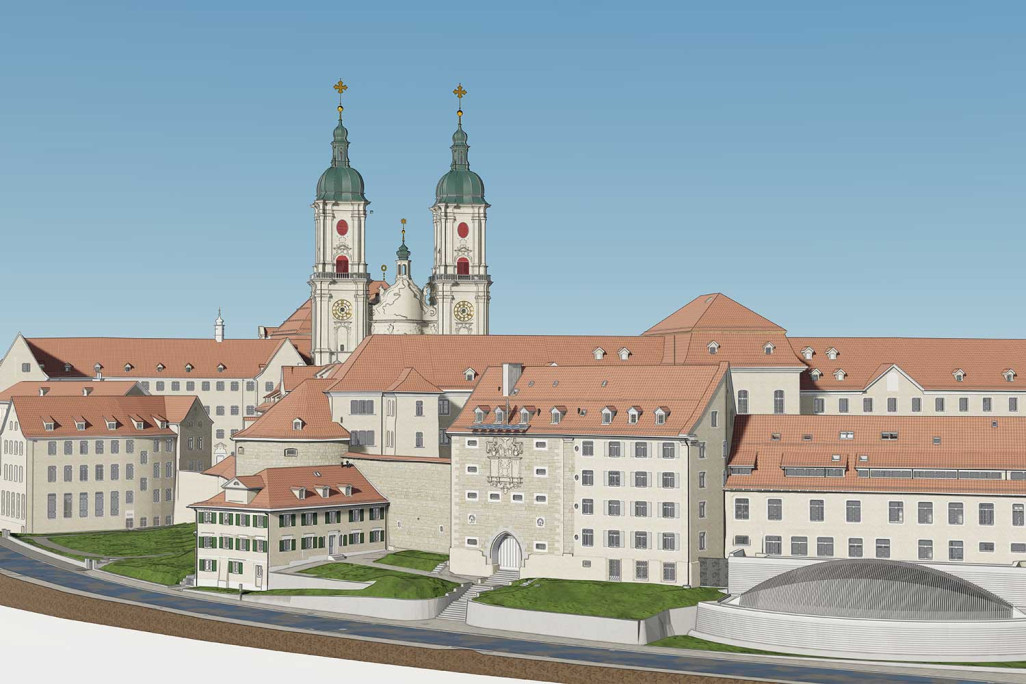 Quartier de l'abbaye de Saint-Gall, modèle BIM en 3D du site du quartier de l'abbaye, HMQ AG