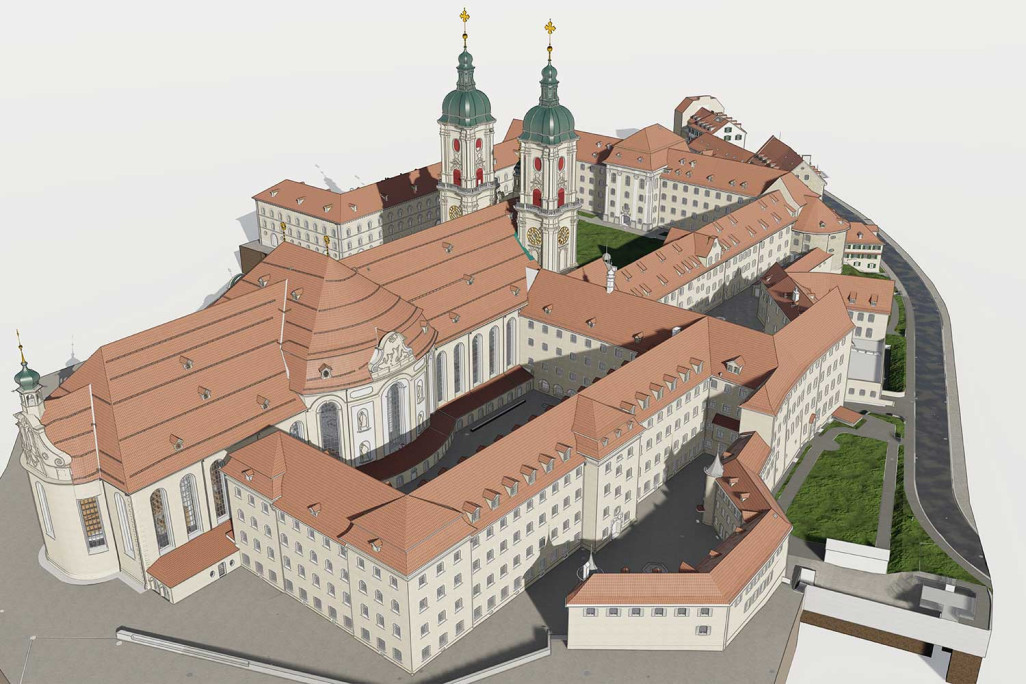 Quartier de l'abbaye de Saint-Gall, modèle 3D du site du quartier de l'abbaye, HMQ AG