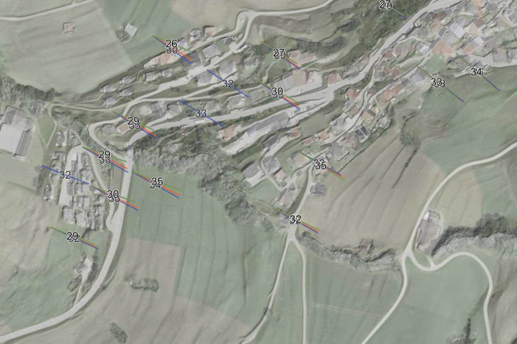 WebGIS, vecteurs de déplacement dans la géosurveillance, HMQ AG