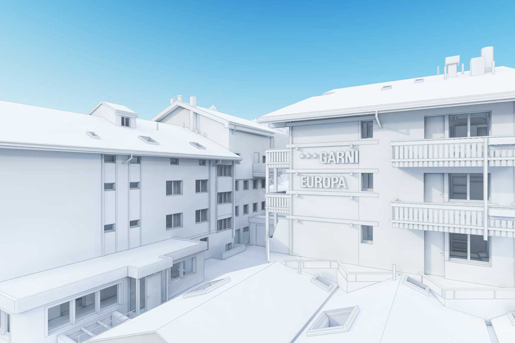 Saas Fee (VS), Hôtel Europa, vue en 3D, HMQ AG