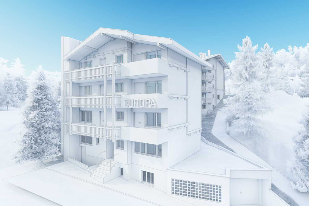 Saas Fee (VS), Hôtel Europa, modèle 3D issu d'un relevé topographique du bâtiment, HMQ AG